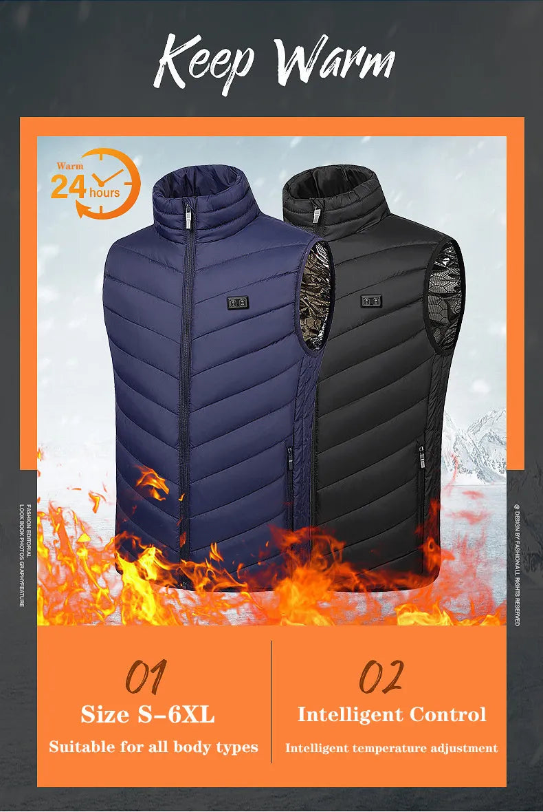 17, 13, 9 area Electric Heating Vest Heated Down Jacket Man Heated Vest Men Women usb Heated Jacket Men Heated Body Warmer Clothing Vest