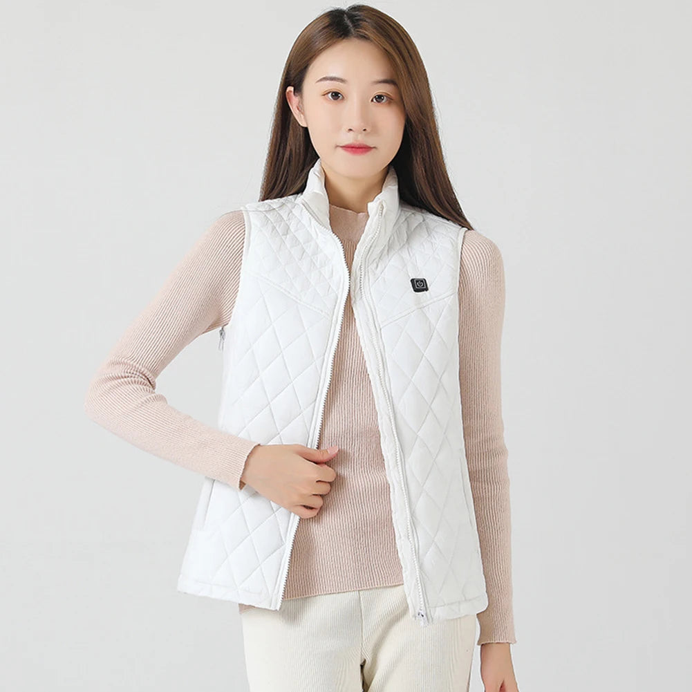 Women Thermal Jacket  Heating Vest 3 Heating  9 Zone White