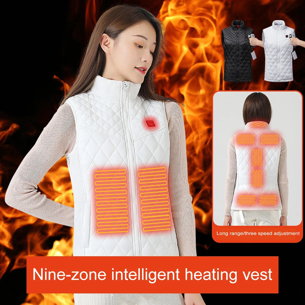 Women Thermal Jacket  Heating Vest 3 Heating  9 Zone White